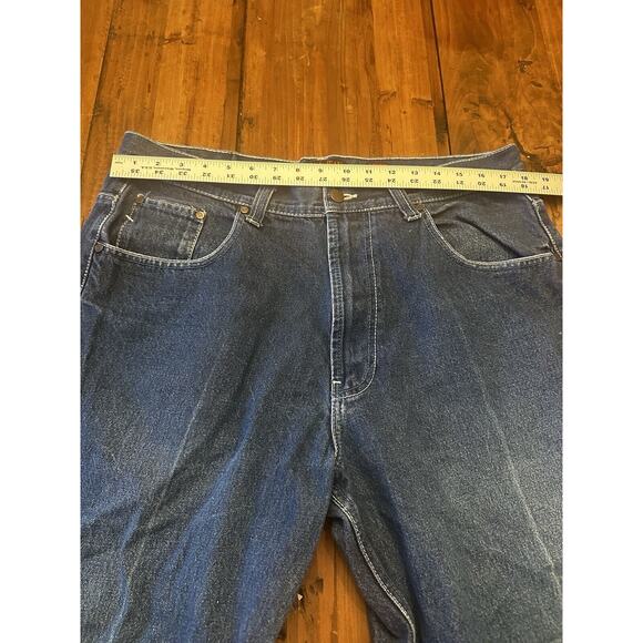 Y2K RISK NYC Street Knowledge Embroidered Jeans Mens 38x32 Baggy Skater Wide Leg - Picture 12 of 16